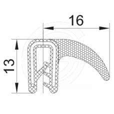 Klemprofiel | EPDM | mosrubber flap | zwart | 13 x 16 mm | per meter